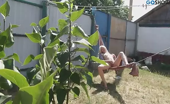 Blonde Masturbates Outdoor Hammock Stimulation and Cunt Play